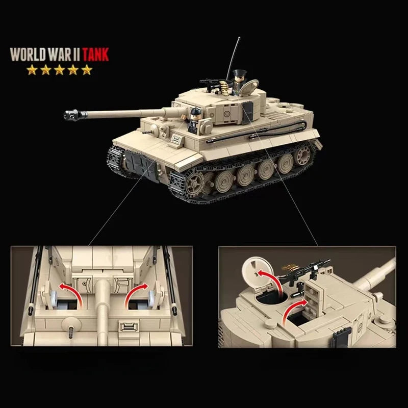 2024 Delta Force Tiger I Heavy Tank Building Blocks - WWII Military Model (1361PCS)