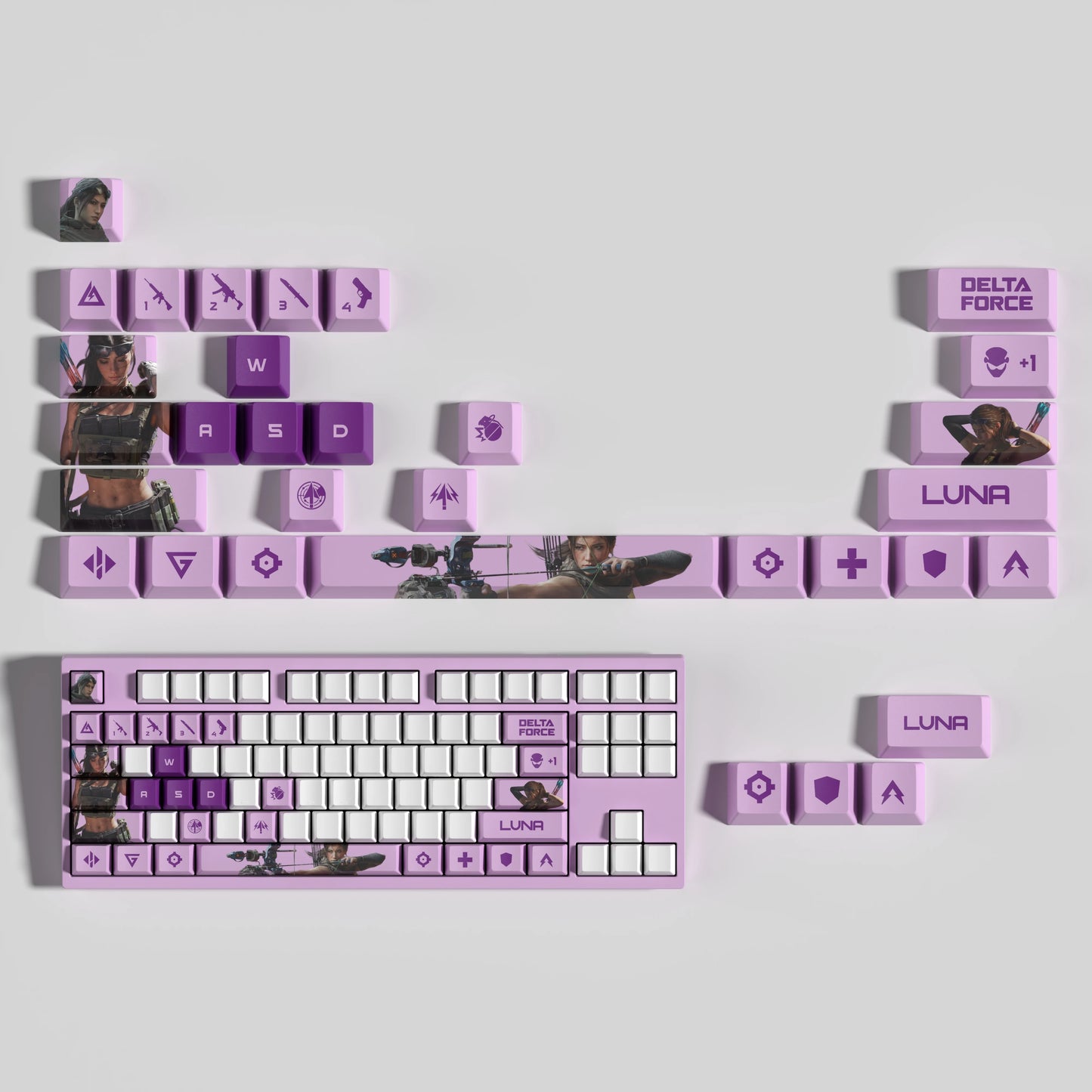 Nouveau thème Delta Force personnalisé Hauteur OEM PBT Sublimation Thermique Touches 15 Touches/28 Touches LUNA VYRON KAI SILVA Touches Cadeau PC
